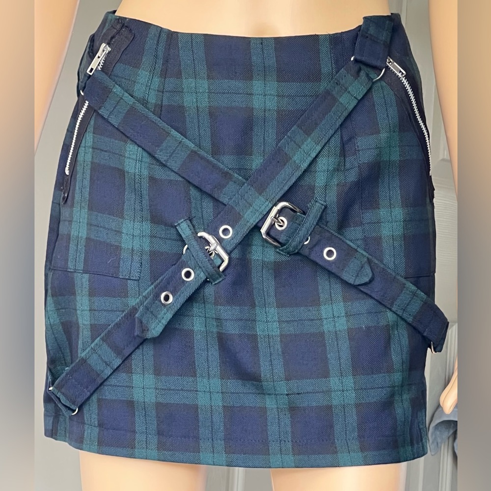 Lip Service Green and Blue Plaid Skirt w/buckle straps